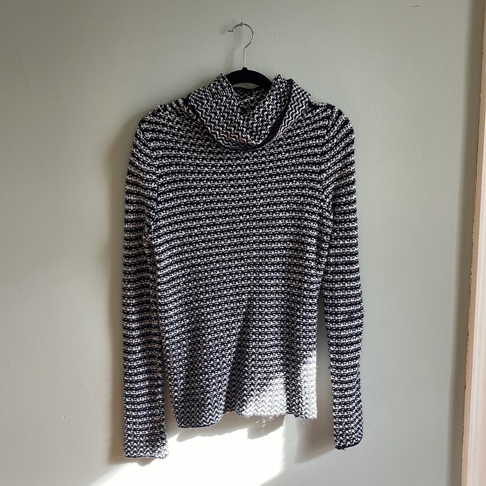 Black and white cowl neck sweater